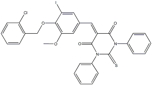 5-{4-[(2-chlorobenzyl)oxy]-3-iodo-5-methoxybenzylidene}-1,3-diphenyl-2-thioxodihydro-4,6(1H,5H)-pyrimidinedione 结构式