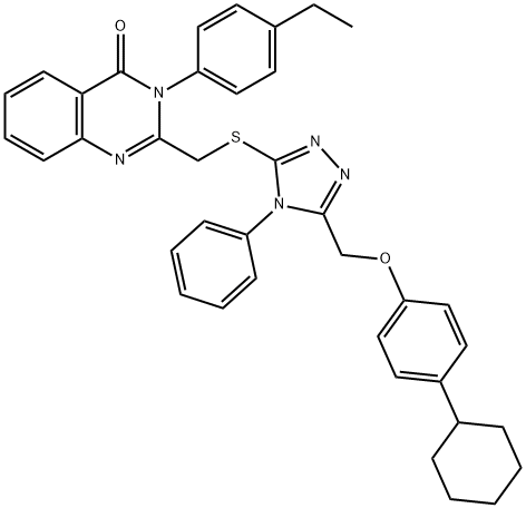 2-[({5-[(4-cyclohexylphenoxy)methyl]-4-phenyl-4H-1,2,4-triazol-3-yl}sulfanyl)methyl]-3-(4-ethylphenyl)-4(3H)-quinazolinone 化学構造式