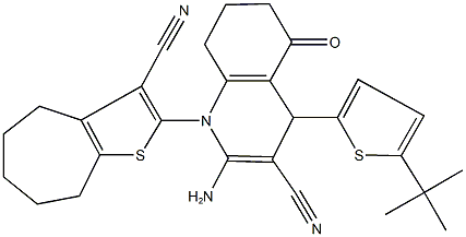 2-amino-4-(5-tert-butyl-2-thienyl)-1-(3-cyano-5,6,7,8-tetrahydro-4H-cyclohepta[b]thien-2-yl)-5-oxo-1,4,5,6,7,8-hexahydro-3-quinolinecarbonitrile Structure