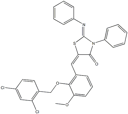 5-{2-[(2,4-dichlorobenzyl)oxy]-3-methoxybenzylidene}-3-phenyl-2-(phenylimino)-1,3-thiazolidin-4-one Struktur