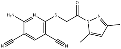 2-amino-6-{[2-(3,5-dimethyl-1H-pyrazol-1-yl)-2-oxoethyl]sulfanyl}-3,5-pyridinedicarbonitrile 结构式