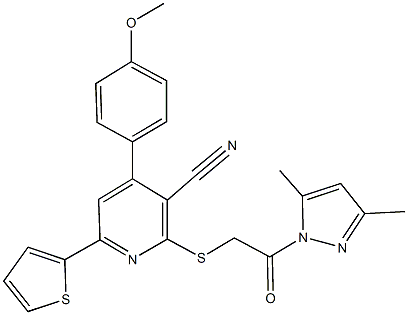 2-{[2-(3,5-dimethyl-1H-pyrazol-1-yl)-2-oxoethyl]sulfanyl}-4-(4-methoxyphenyl)-6-(2-thienyl)nicotinonitrile Structure