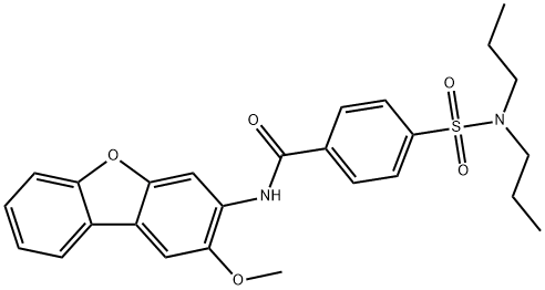 4-[(dipropylamino)sulfonyl]-N-(2-methoxydibenzo[b,d]furan-3-yl)benzamide 化学構造式
