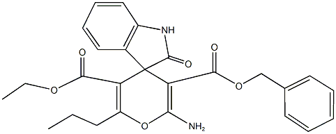 3'-benzyl 5'-ethyl 2'-amino-1,3-dihydro-6'-propyl-2-oxospiro[2H-indole-3,4'-(4'H)-pyran]-3',5'-dicarboxylate Struktur