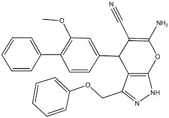 6-amino-4-(2-methoxy[1,1'-biphenyl]-4-yl)-3-(phenoxymethyl)-1,4-dihydropyrano[2,3-c]pyrazole-5-carbonitrile Struktur