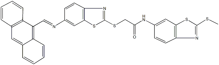 2-({6-[(9-anthrylmethylene)amino]-1,3-benzothiazol-2-yl}sulfanyl)-N-[2-(methylsulfanyl)-1,3-benzothiazol-6-yl]acetamide|
