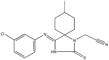 {4-[(3-chlorophenyl)imino]-8-methyl-2-thioxo-1,3-diazaspiro[4.5]dec-1-yl}acetonitrile 化学構造式