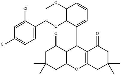 9-{2-[(2,4-dichlorobenzyl)oxy]-3-methoxyphenyl}-3,3,6,6-tetramethyl-3,4,5,6,7,9-hexahydro-1H-xanthene-1,8(2H)-dione Structure