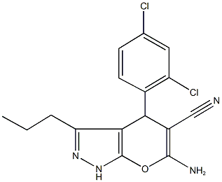 6-amino-4-(2,4-dichlorophenyl)-3-propyl-1,4-dihydropyrano[2,3-c]pyrazole-5-carbonitrile Structure