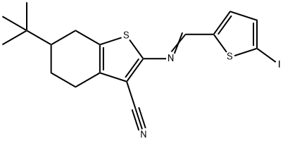 6-tert-butyl-2-{[(5-iodo-2-thienyl)methylene]amino}-4,5,6,7-tetrahydro-1-benzothiophene-3-carbonitrile 化学構造式