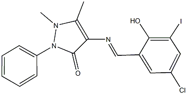 4-[(5-chloro-2-hydroxy-3-iodobenzylidene)amino]-1,5-dimethyl-2-phenyl-1,2-dihydro-3H-pyrazol-3-one 结构式