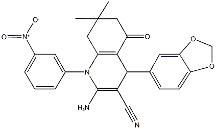 2-amino-4-(1,3-benzodioxol-5-yl)-7,7-dimethyl-1-(3-nitrophenyl)-5-oxo-1,4,5,6,7,8-hexahydro-3-quinolinecarbonitrile Structure