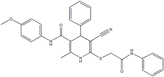 6-[(2-anilino-2-oxoethyl)sulfanyl]-5-cyano-N-(4-methoxyphenyl)-2-methyl-4-phenyl-1,4-dihydro-3-pyridinecarboxamide Structure