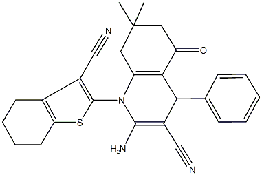 2-amino-1-(3-cyano-4,5,6,7-tetrahydro-1-benzothiophen-2-yl)-7,7-dimethyl-5-oxo-4-phenyl-1,4,5,6,7,8-hexahydro-3-quinolinecarbonitrile 结构式