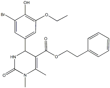 2-phenylethyl 4-(3-bromo-5-ethoxy-4-hydroxyphenyl)-1,6-dimethyl-2-oxo-1,2,3,4-tetrahydro-5-pyrimidinecarboxylate,312275-93-7,结构式
