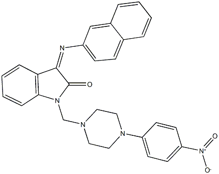 1-[(4-{4-nitrophenyl}-1-piperazinyl)methyl]-3-(2-naphthylimino)-1,3-dihydro-2H-indol-2-one 结构式