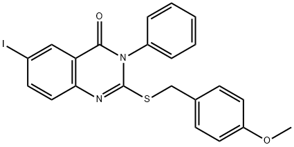 6-iodo-2-[(4-methoxybenzyl)sulfanyl]-3-phenyl-4(3H)-quinazolinone Struktur
