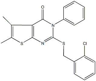 2-[(2-chlorobenzyl)sulfanyl]-5,6-dimethyl-3-phenylthieno[2,3-d]pyrimidin-4(3H)-one,312278-49-2,结构式