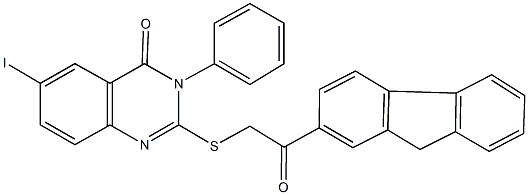 2-{[2-(9H-fluoren-2-yl)-2-oxoethyl]sulfanyl}-6-iodo-3-phenyl-4(3H)-quinazolinone Structure