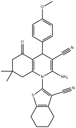 2-amino-1-(3-cyano-4,5,6,7-tetrahydro-1-benzothiophen-2-yl)-4-(4-methoxyphenyl)-7,7-dimethyl-5-oxo-1,4,5,6,7,8-hexahydro-3-quinolinecarbonitrile,312280-39-0,结构式