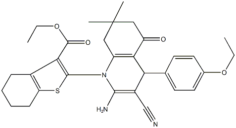 ethyl 2-(2-amino-3-cyano-4-(4-ethoxyphenyl)-7,7-dimethyl-5-oxo-5,6,7,8-tetrahydro-1(4H)-quinolinyl)-4,5,6,7-tetrahydro-1-benzothiophene-3-carboxylate|