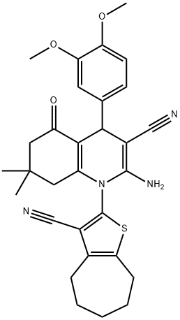 2-amino-1-(3-cyano-5,6,7,8-tetrahydro-4H-cyclohepta[b]thiophen-2-yl)-4-(3,4-dimethoxyphenyl)-7,7-dimethyl-5-oxo-1,4,5,6,7,8-hexahydro-3-quinolinecarbonitrile Structure