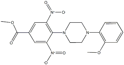 methyl 3,5-bisnitro-4-[4-(2-methoxyphenyl)-1-piperazinyl]benzoate Struktur