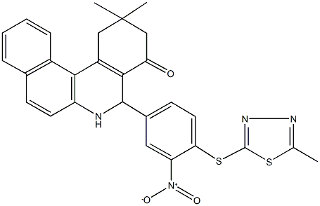 5-{3-nitro-4-[(5-methyl-1,3,4-thiadiazol-2-yl)sulfanyl]phenyl}-2,2-dimethyl-2,3,5,6-tetrahydrobenzo[a]phenanthridin-4(1H)-one Struktur