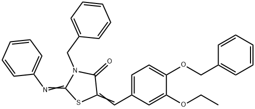 3-benzyl-5-[4-(benzyloxy)-3-ethoxybenzylidene]-2-(phenylimino)-1,3-thiazolidin-4-one Structure