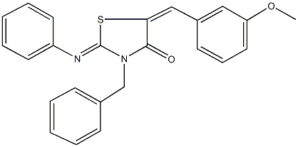 3-benzyl-5-(3-methoxybenzylidene)-2-(phenylimino)-1,3-thiazolidin-4-one 结构式