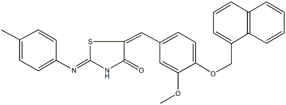 5-[3-methoxy-4-(1-naphthylmethoxy)benzylidene]-2-[(4-methylphenyl)imino]-1,3-thiazolidin-4-one Struktur