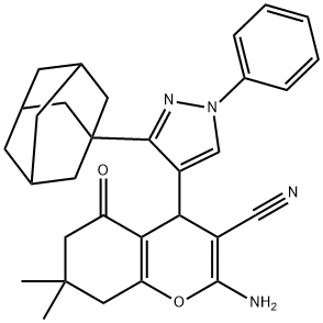 4-[3-(1-adamantyl)-1-phenyl-1H-pyrazol-4-yl]-2-amino-7,7-dimethyl-5-oxo-5,6,7,8-tetrahydro-4H-chromene-3-carbonitrile Structure