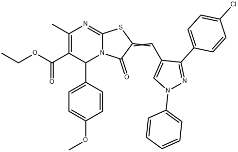 ethyl 2-{[3-(4-chlorophenyl)-1-phenyl-1H-pyrazol-4-yl]methylene}-5-(4-methoxyphenyl)-7-methyl-3-oxo-2,3-dihydro-5H-[1,3]thiazolo[3,2-a]pyrimidine-6-carboxylate Structure