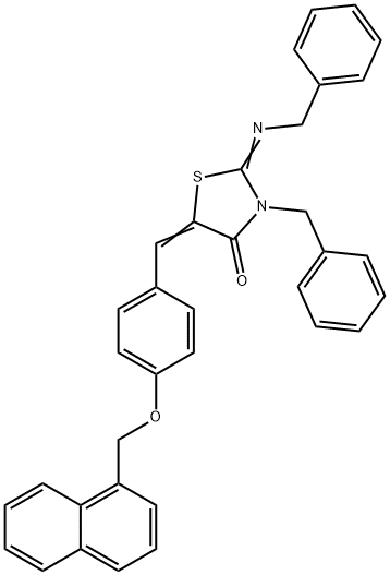 3-benzyl-2-(benzylimino)-5-[4-(1-naphthylmethoxy)benzylidene]-1,3-thiazolidin-4-one Struktur