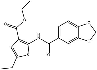 ethyl 2-[(1,3-benzodioxol-5-ylcarbonyl)amino]-5-ethyl-3-thiophenecarboxylate Structure