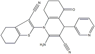 2-amino-1-(3-cyano-4,5,6,7-tetrahydro-1-benzothiophen-2-yl)-5-oxo-4-(3-pyridinyl)-1,4,5,6,7,8-hexahydro-3-quinolinecarbonitrile 结构式