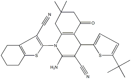 2-amino-4-[5-(tert-butyl)-2-thienyl]-1-(3-cyano-4,5,6,7-tetrahydro-1-benzothiophen-2-yl)-7,7-dimethyl-5-oxo-1,4,5,6,7,8-hexahydro-3-quinolinecarbonitrile,312316-15-7,结构式