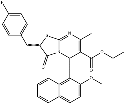 ethyl 2-(4-fluorobenzylidene)-5-(2-methoxy-1-naphthyl)-7-methyl-3-oxo-2,3-dihydro-5H-[1,3]thiazolo[3,2-a]pyrimidine-6-carboxylate 结构式