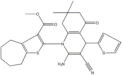 methyl 2-(2-amino-3-cyano-7,7-dimethyl-5-oxo-4-(2-thienyl)-5,6,7,8-tetrahydro-1(4H)-quinolinyl)-5,6,7,8-tetrahydro-4H-cyclohepta[b]thiophene-3-carboxylate Struktur
