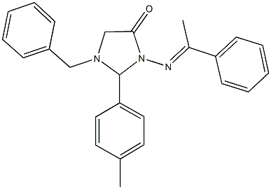 1-benzyl-2-(4-methylphenyl)-3-[(1-phenylethylidene)amino]-4-imidazolidinone Structure