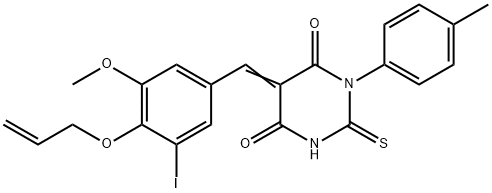 5-[4-(allyloxy)-3-iodo-5-methoxybenzylidene]-1-(4-methylphenyl)-2-thioxodihydro-4,6(1H,5H)-pyrimidinedione Struktur
