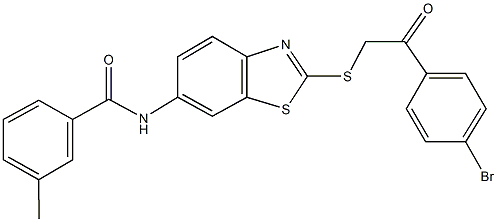 N-(2-{[2-(4-bromophenyl)-2-oxoethyl]sulfanyl}-1,3-benzothiazol-6-yl)-3-methylbenzamide,312320-82-4,结构式