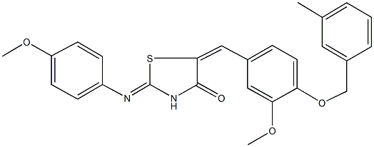 5-{3-methoxy-4-[(3-methylbenzyl)oxy]benzylidene}-2-[(4-methoxyphenyl)imino]-1,3-thiazolidin-4-one Structure