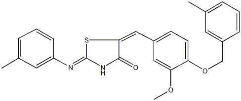 5-{3-methoxy-4-[(3-methylbenzyl)oxy]benzylidene}-2-[(3-methylphenyl)imino]-1,3-thiazolidin-4-one Structure