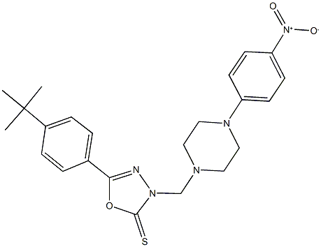 5-(4-tert-butylphenyl)-3-[(4-{4-nitrophenyl}-1-piperazinyl)methyl]-1,3,4-oxadiazole-2(3H)-thione Structure