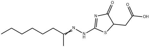 {2-[(1-methylheptylidene)hydrazono]-4-oxo-1,3-thiazolidin-5-yl}acetic acid 化学構造式