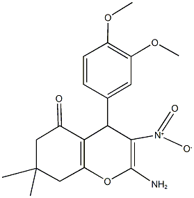 2-amino-4-(3,4-dimethoxyphenyl)-3-nitro-7,7-dimethyl-4,6,7,8-tetrahydro-5H-chromen-5-one 结构式