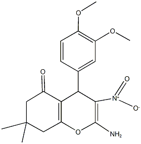 2-amino-4-(3,4-dimethoxyphenyl)-3-nitro-7,7-dimethyl-4,6,7,8-tetrahydro-5H-chromen-5-one Structure