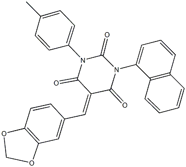 5-(1,3-benzodioxol-5-ylmethylene)-1-(4-methylphenyl)-3-(1-naphthyl)-2,4,6(1H,3H,5H)-pyrimidinetrione Structure