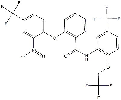 2-[2-nitro-4-(trifluoromethyl)phenoxy]-N-[2-(2,2,2-trifluoroethoxy)-5-(trifluoromethyl)phenyl]benzamide 化学構造式